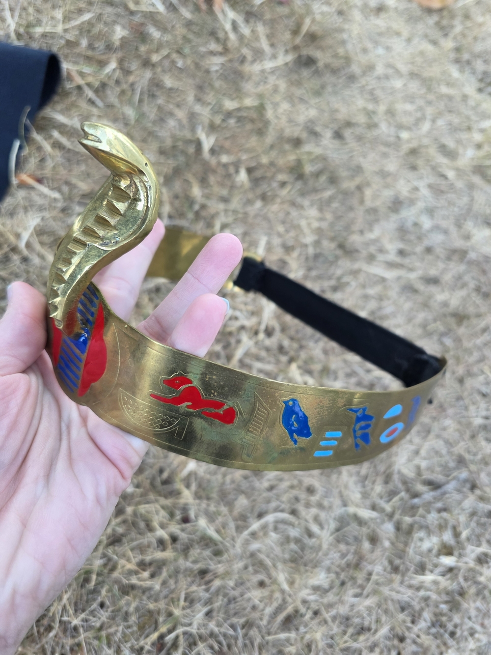 Gold-Tone Egyptian Cobra Headband with Red & Blue Inlay